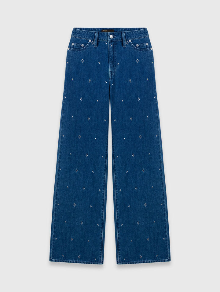 Wide jeans with rhinestones