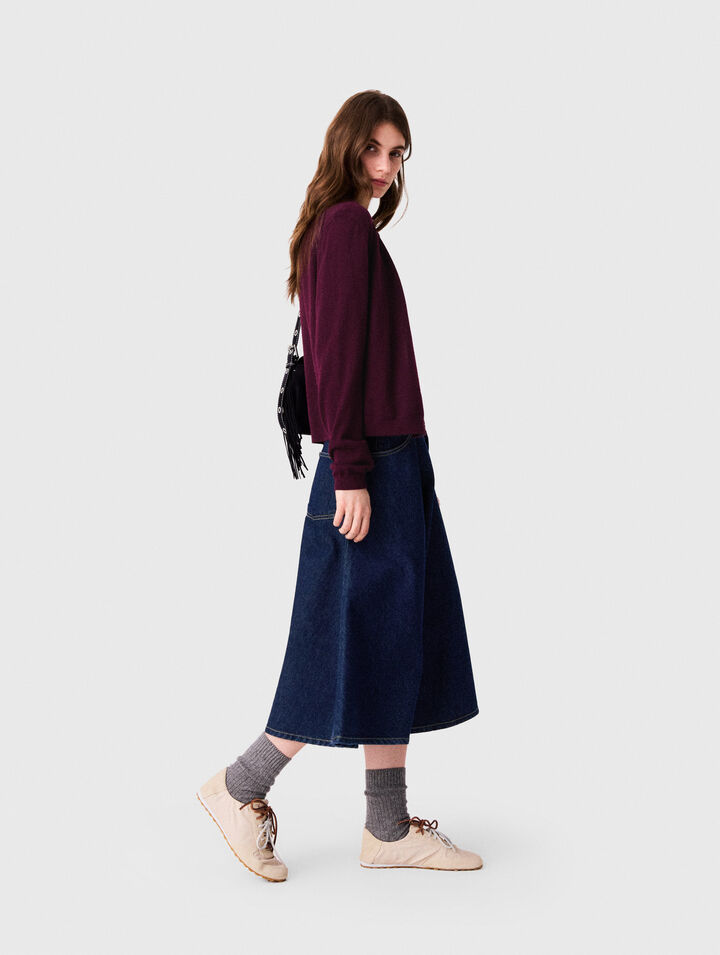 Mid-length flared denim skirt