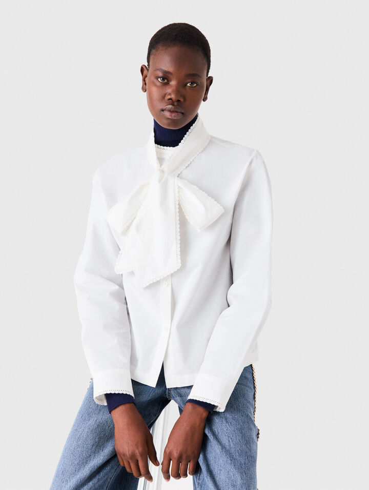 Shirt with removable pussy bow