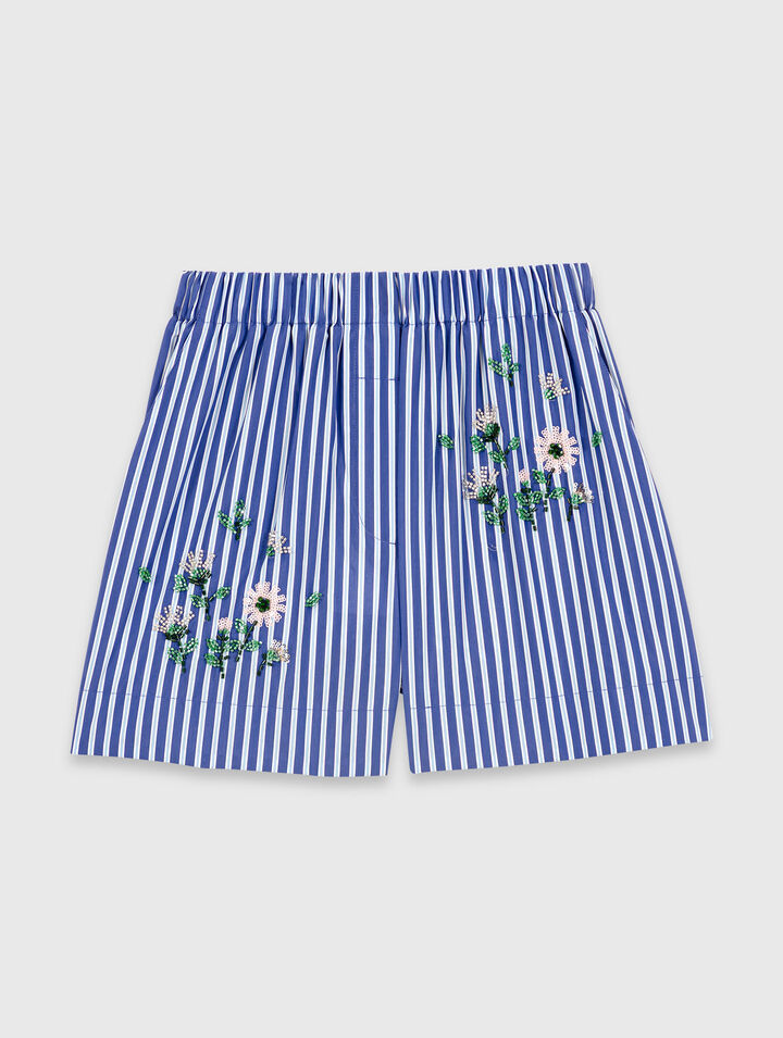 Embroidered striped cotton shorts