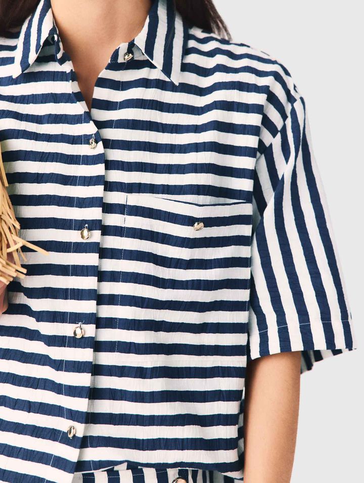 Cropped linen-blend shirt