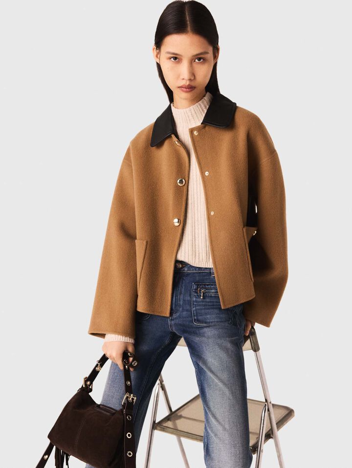 Double-faced coat with leather