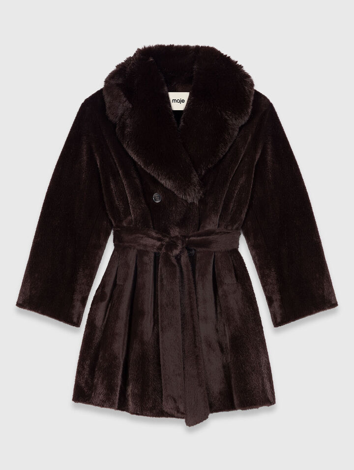 Mid-length faux fur coat
