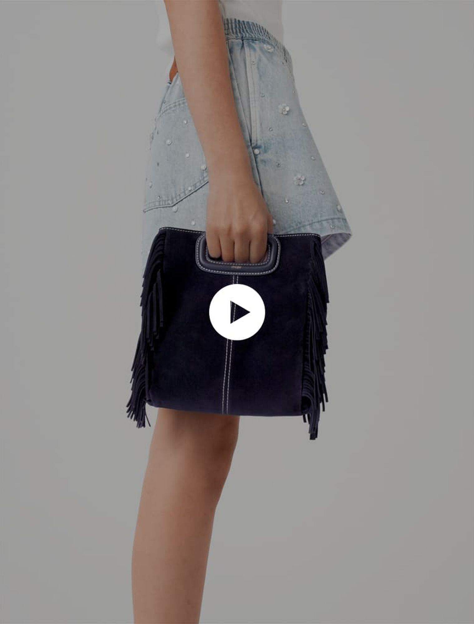 Topstitched suede M bag