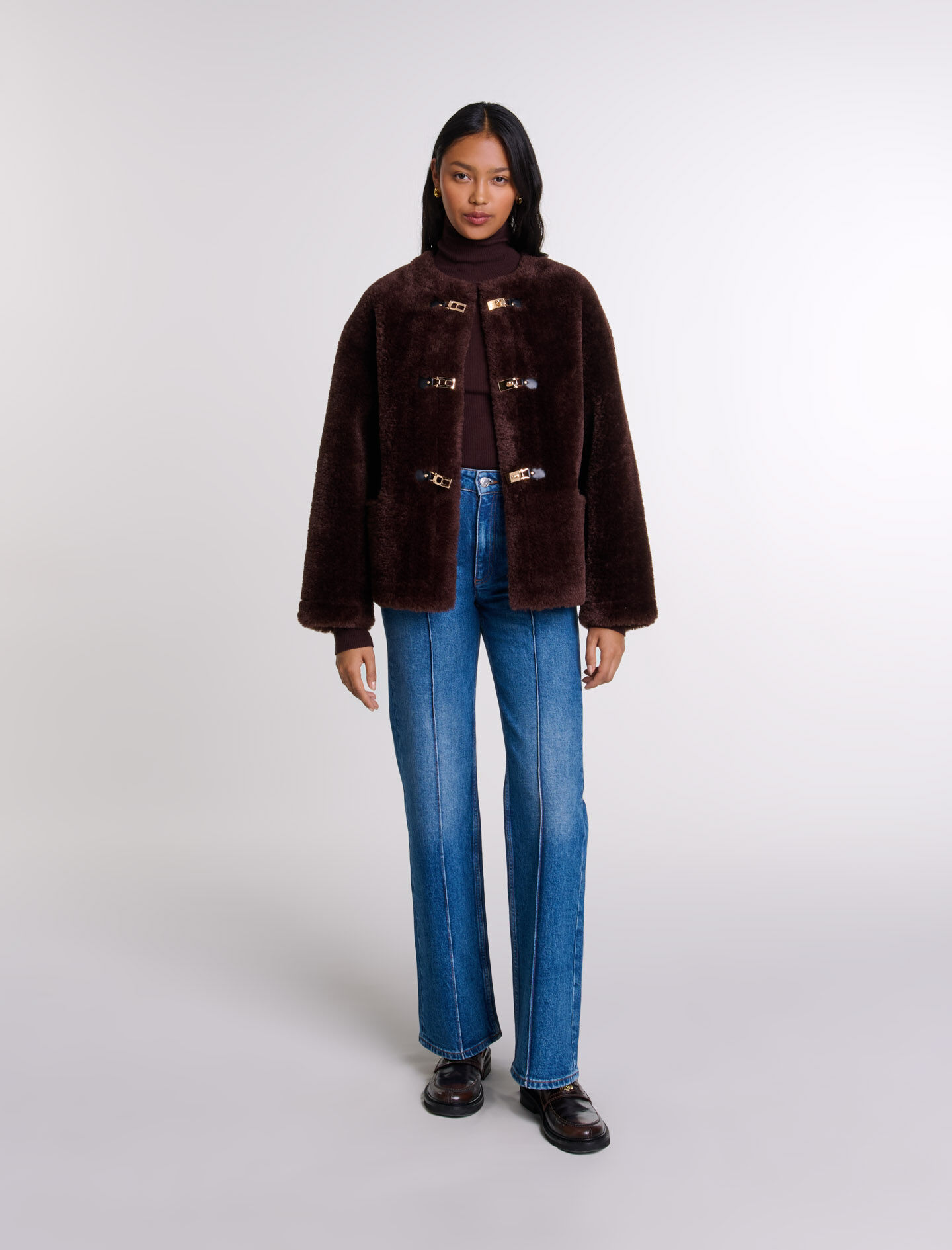 Maje hooded faux fur jacket deals