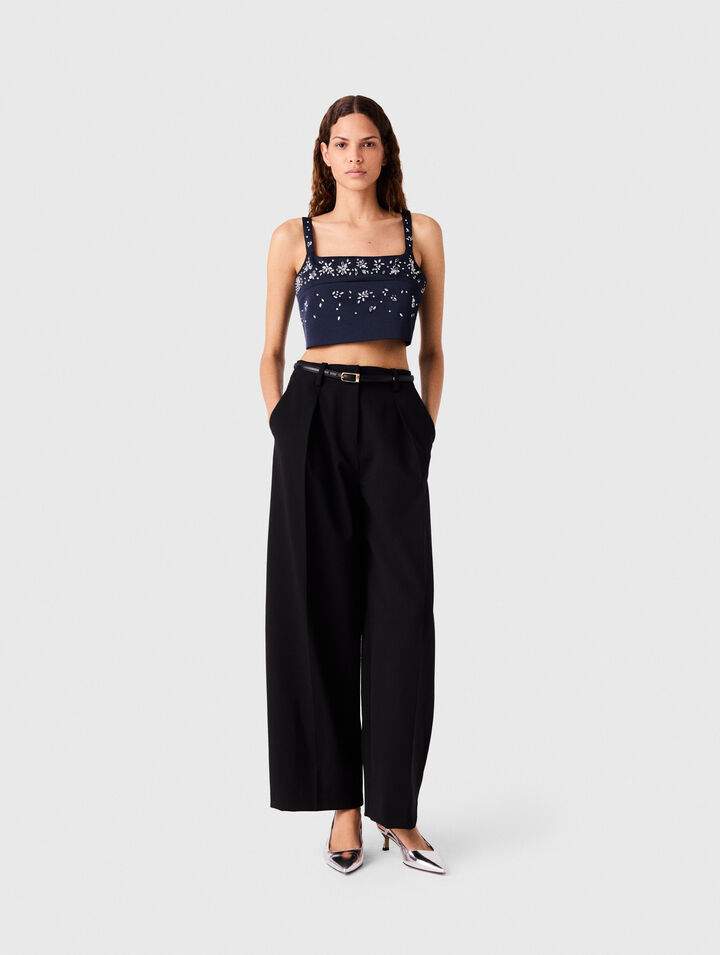 Embroidered satin top