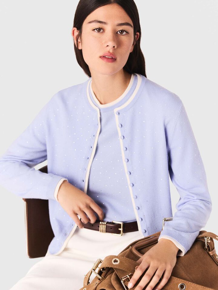 Knit cardigan with rhinestones