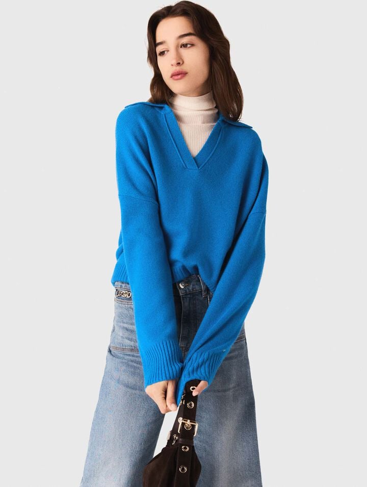 Open polo collar cardigan