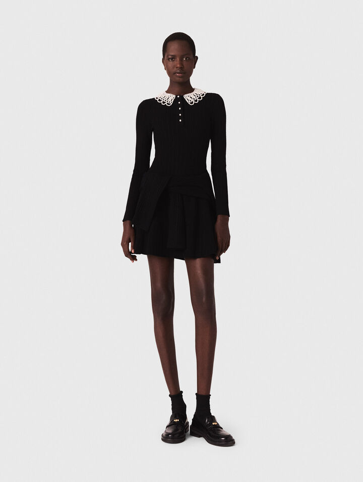 Short beaded-collar knit dress