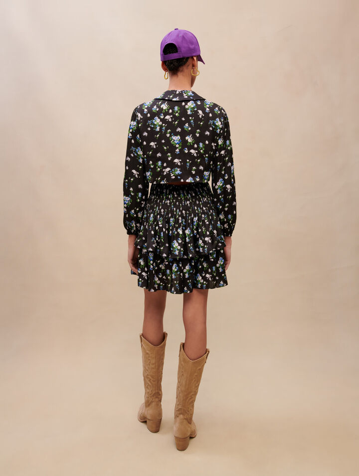 Smocked floral-print dress