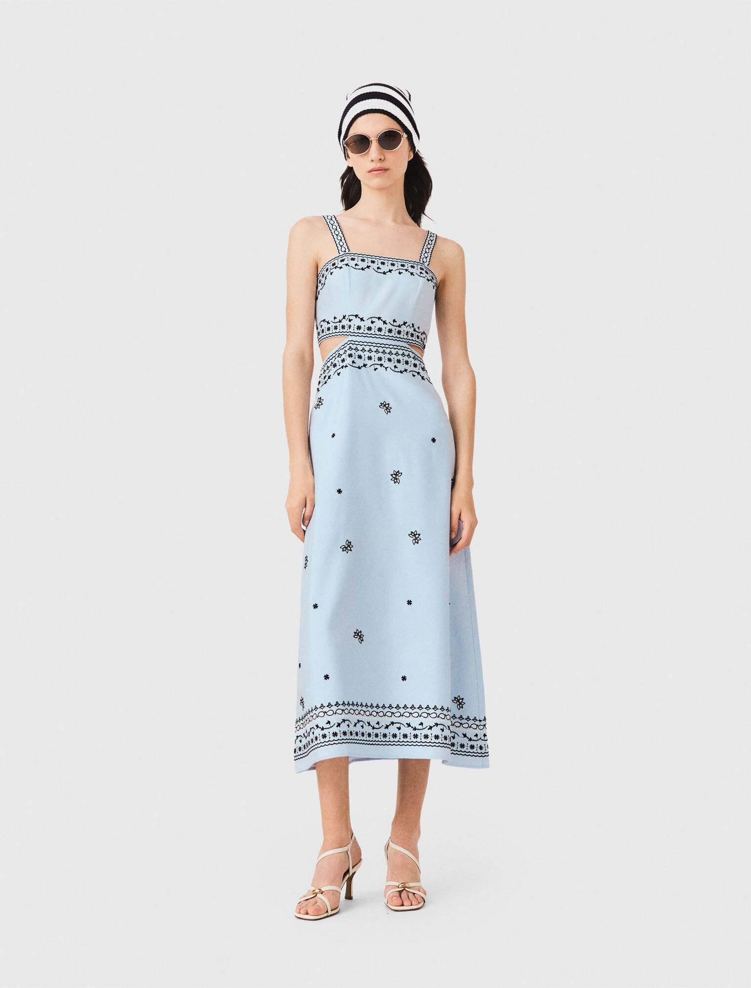 Embroidered linen blend maxi dress