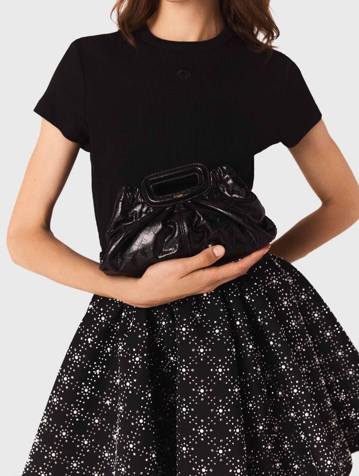 Mini crackled leather clutch