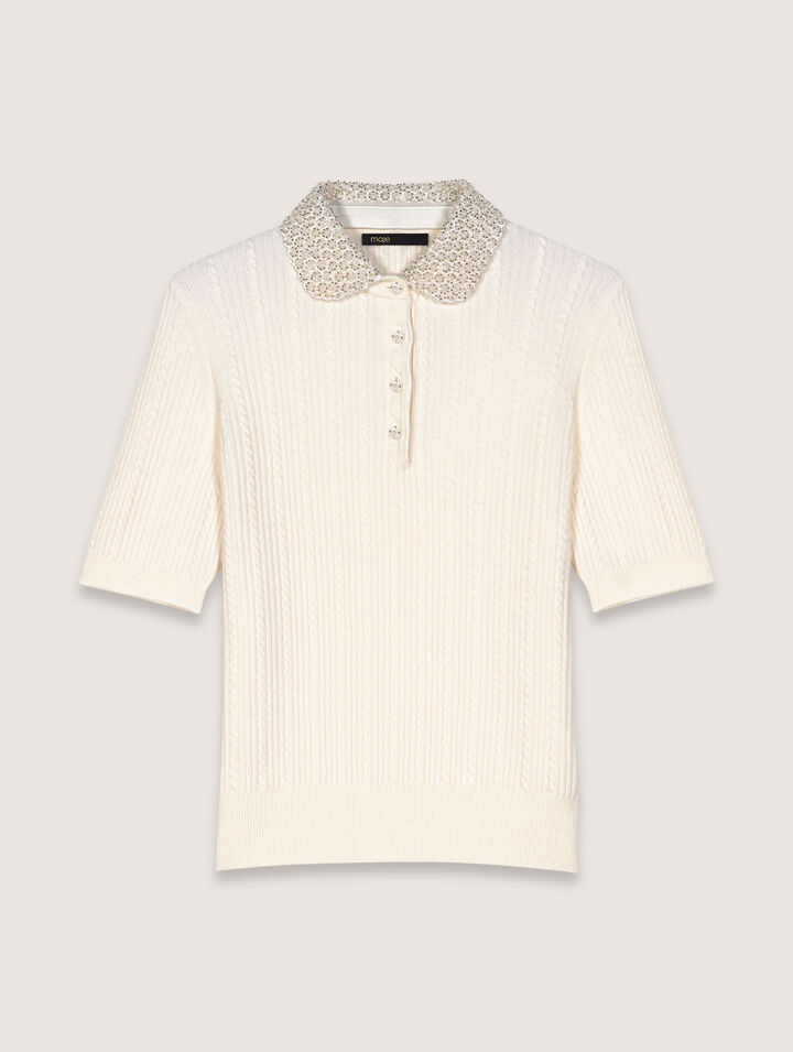 Removable collar knit polo shirt