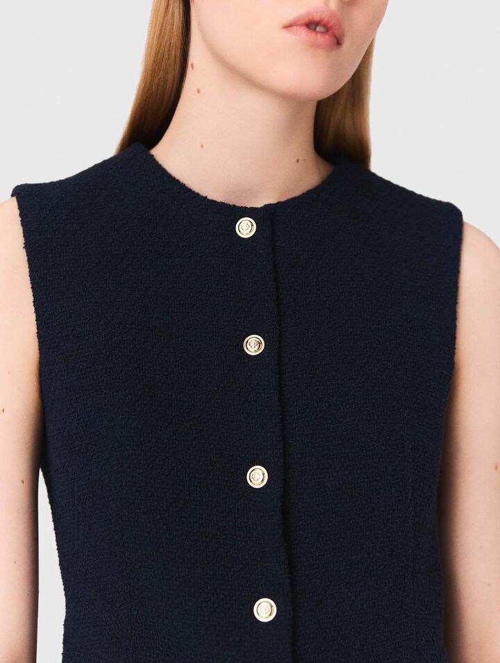 Long sleeveless tweed jacket