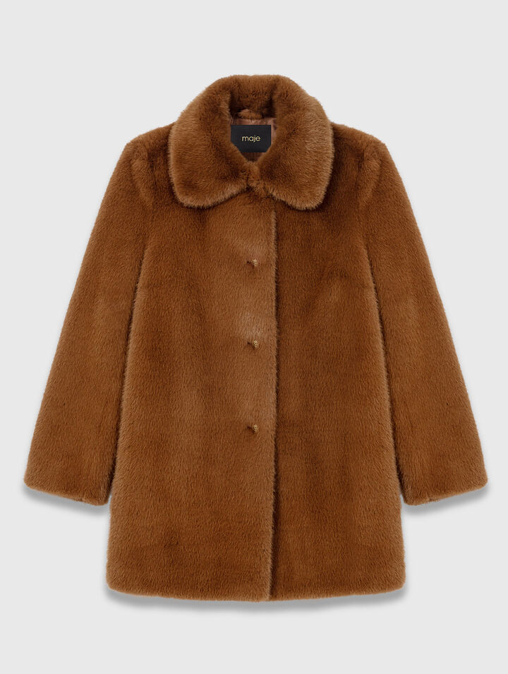 Mid-length faux fur coat
