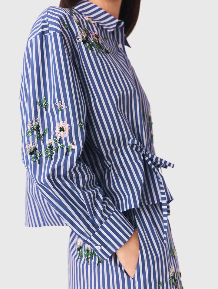 Cropped embroidered striped shirt