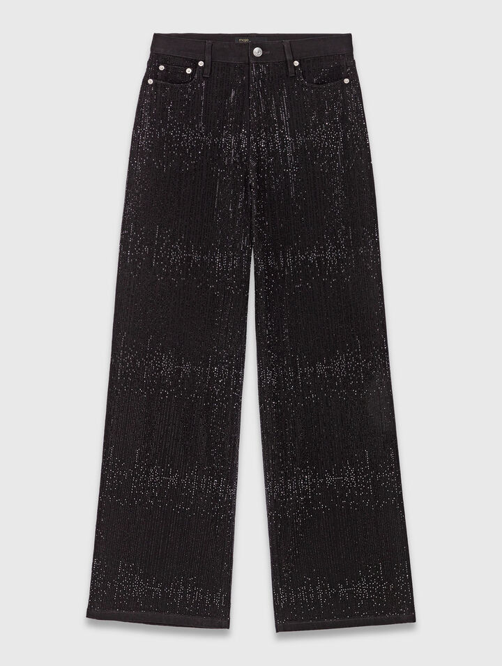 Wide-leg rhinestone jeans