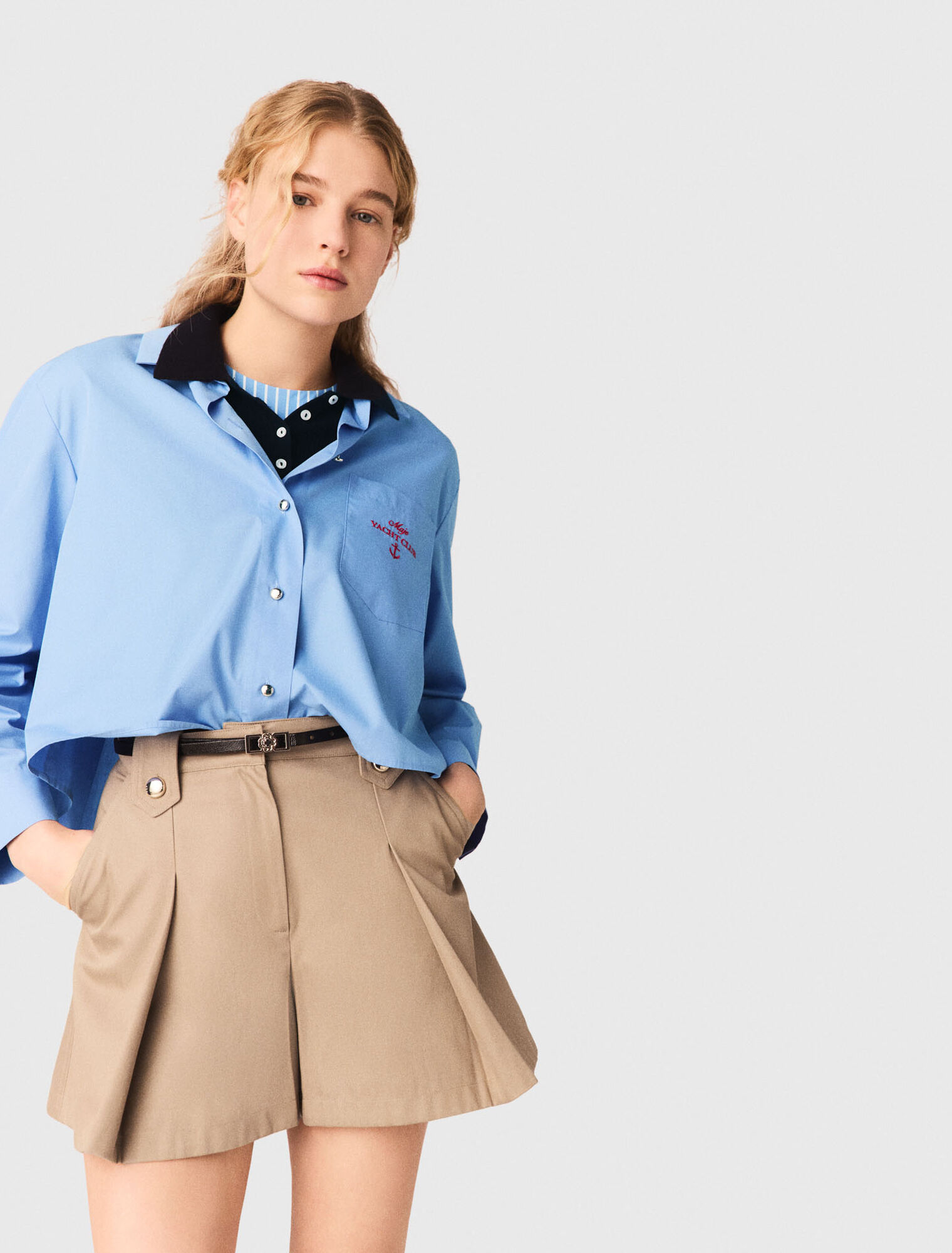 Pleated cotton shorts