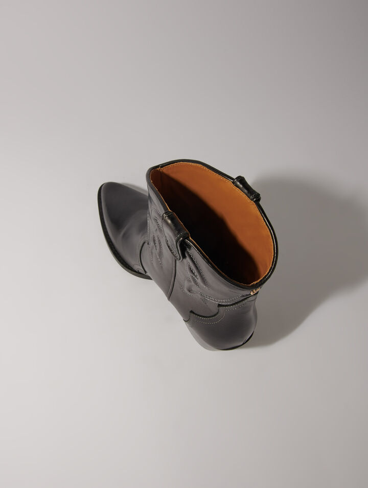 Leather cowboy ankle boots
