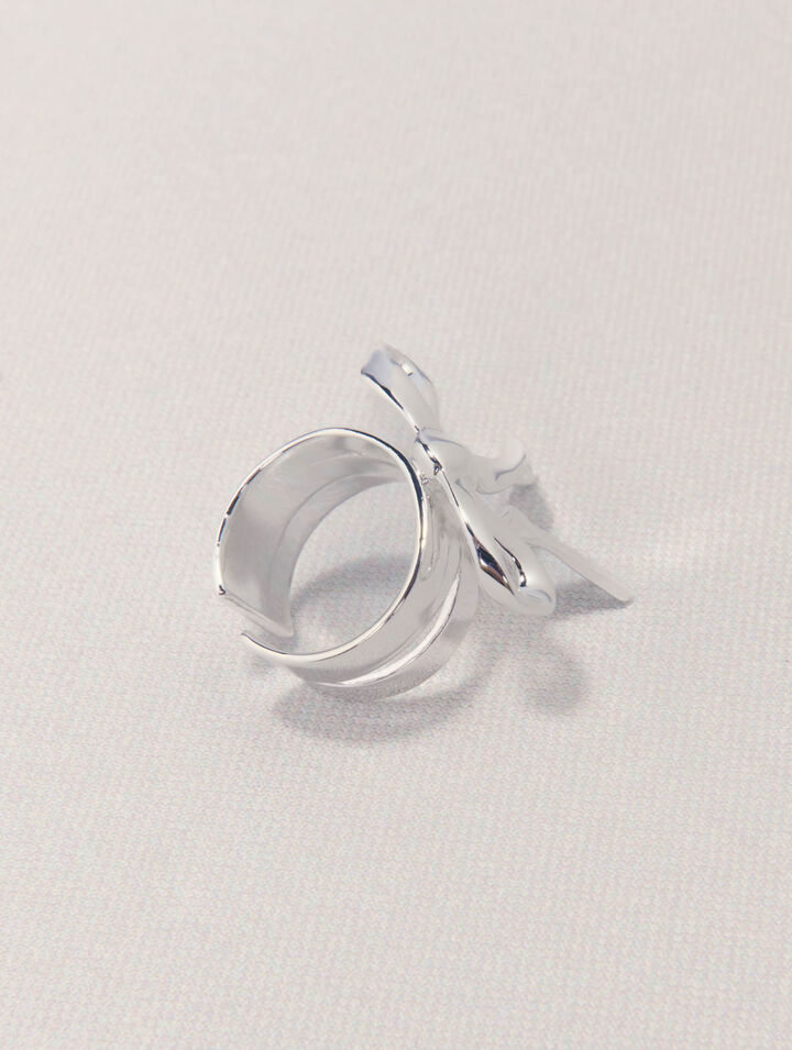 Open silver bow ring