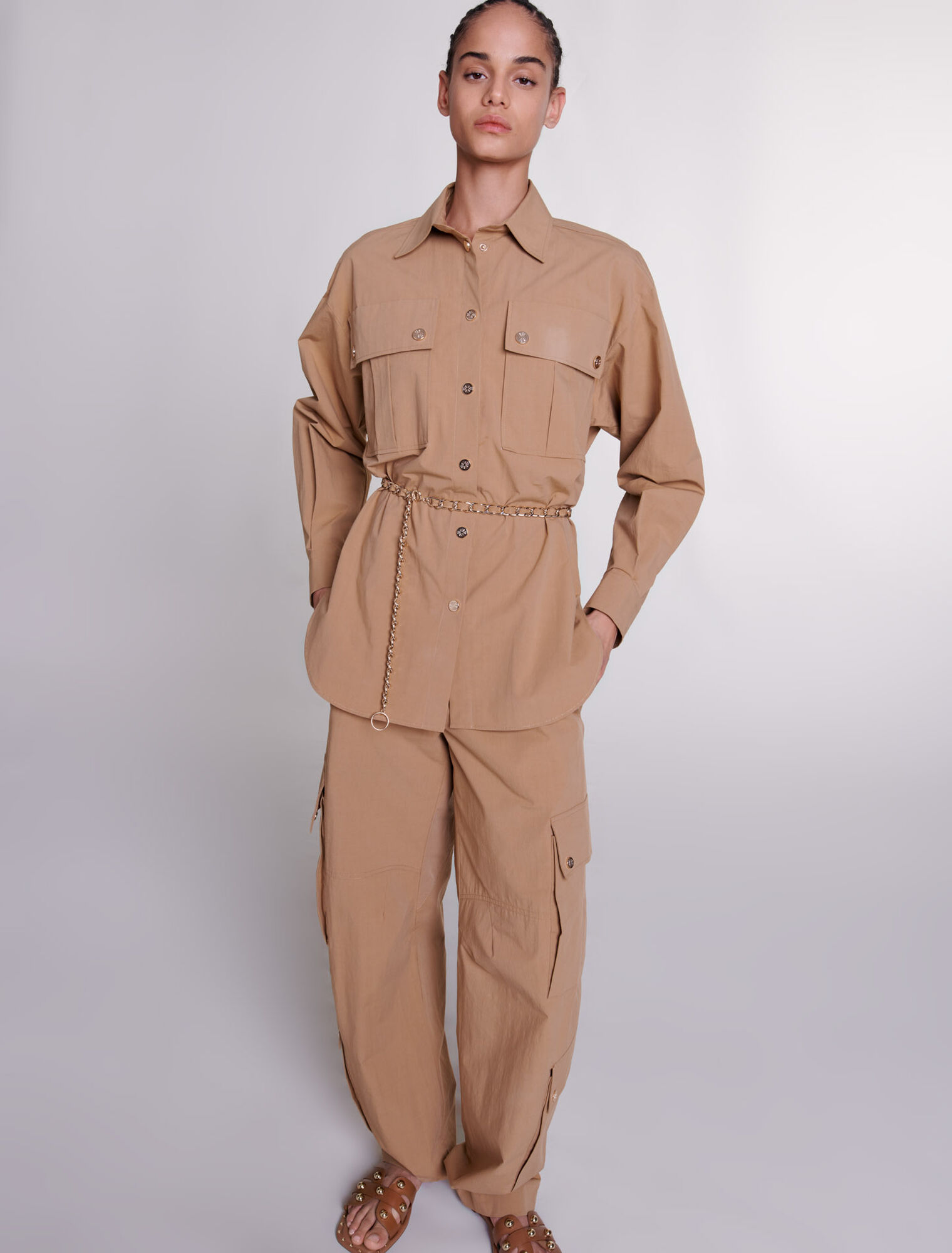 Belted long shirt