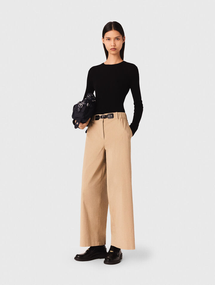Wide-leg cotton trousers