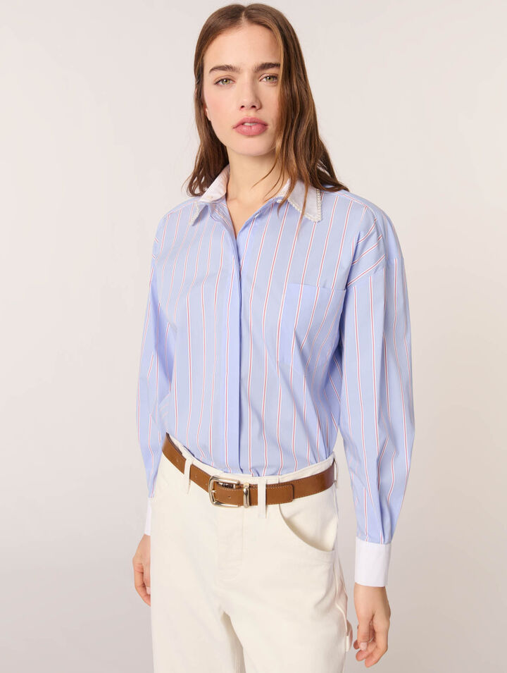 Striped shirt with beaded collar