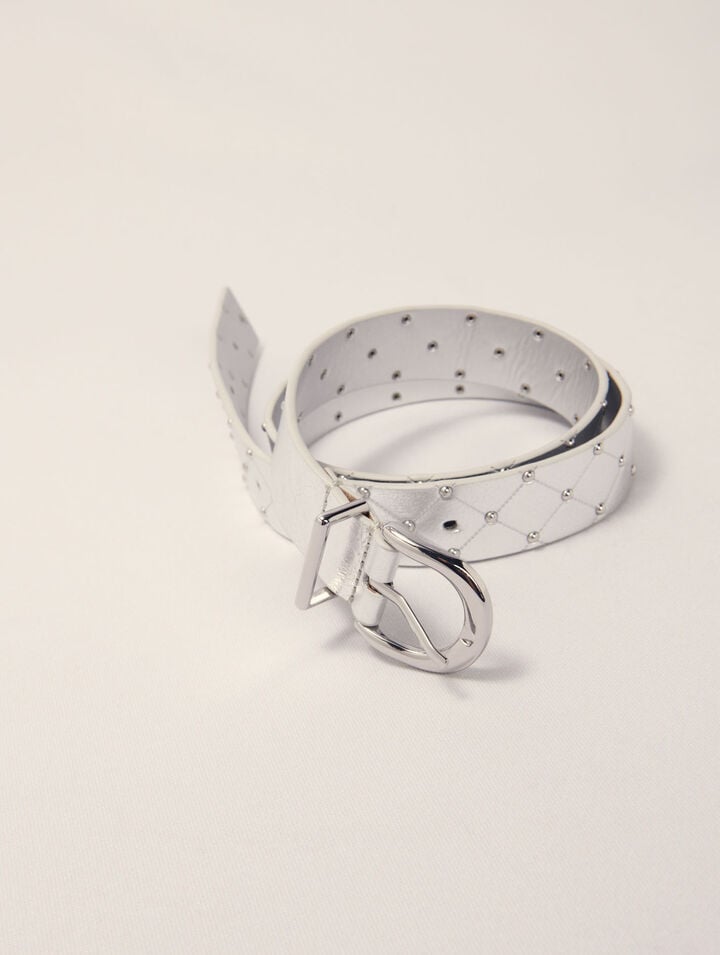 Quilted metallic leather belt