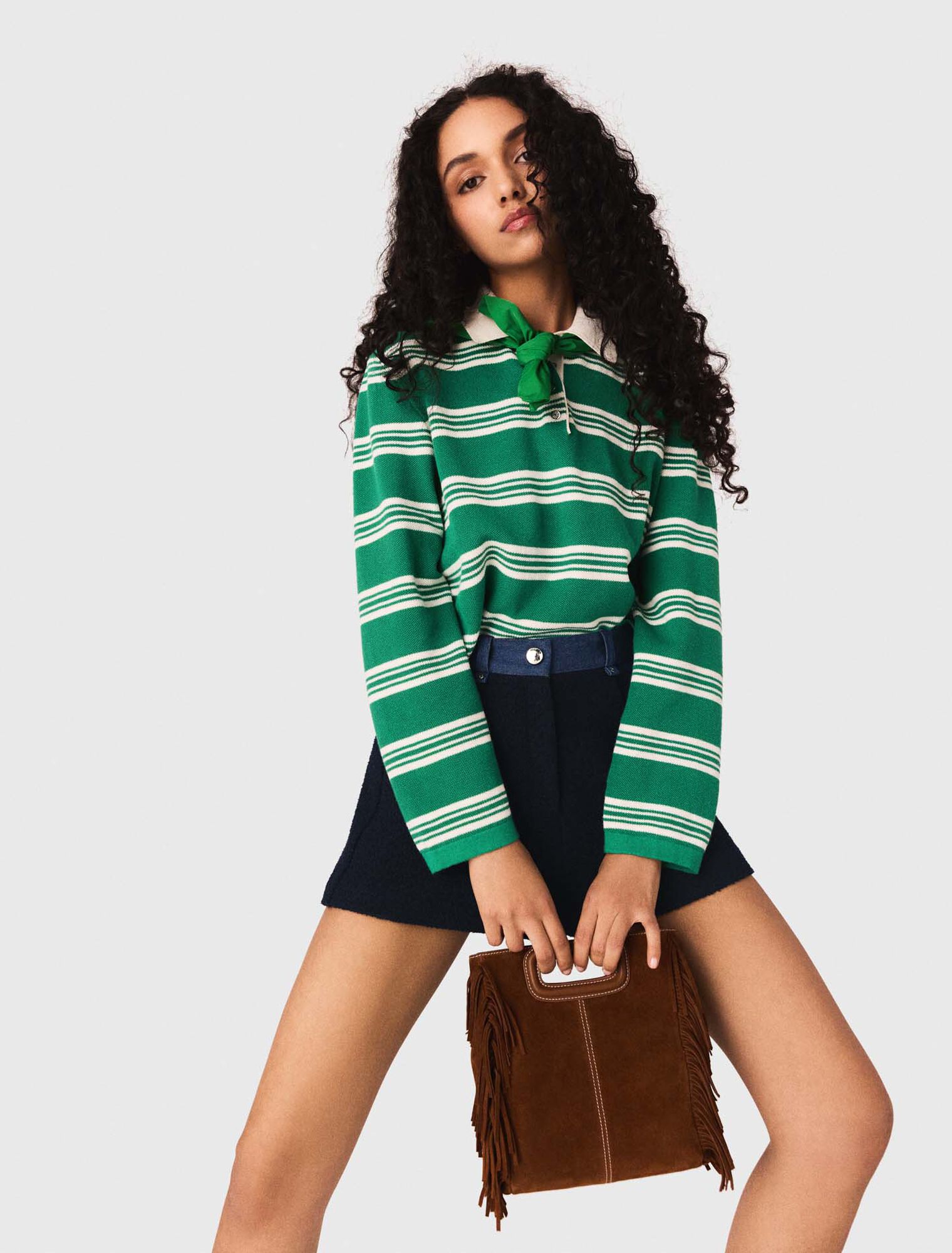 Cropped striped polo jumper
