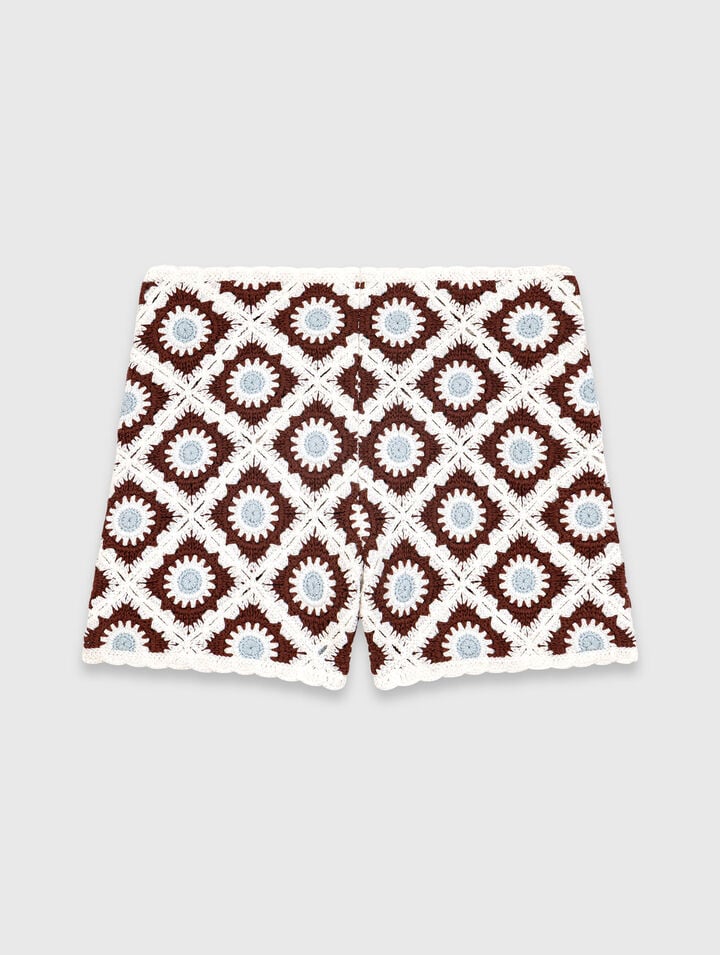Floral-patterned crochet shorts