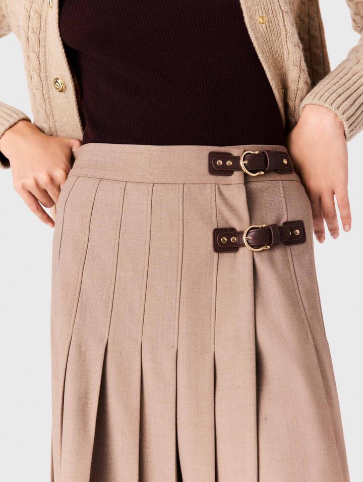 Pleated midi skirt with buckles