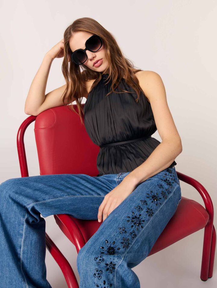 Pleated satin top