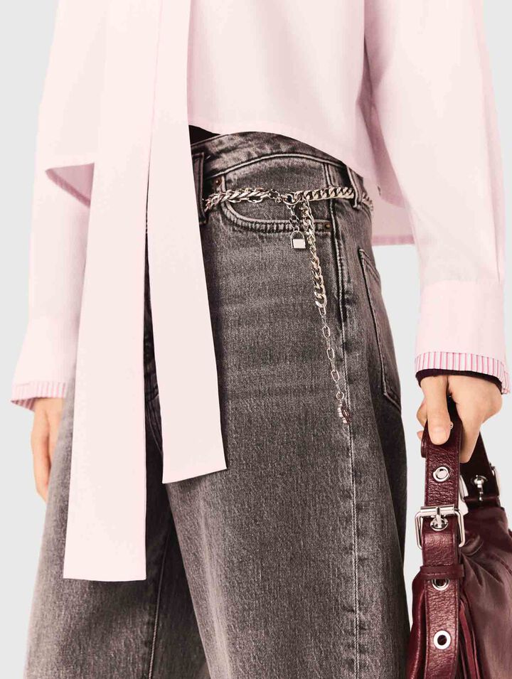 Wide-leg jeans with chain-link belt