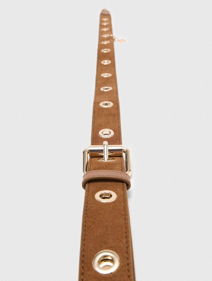 Suede shoulder strap with eyelets