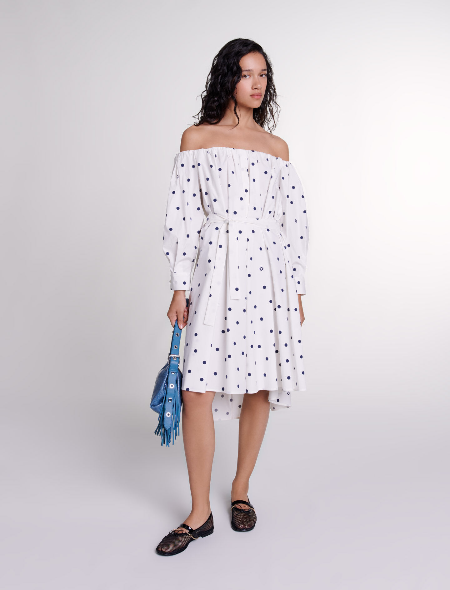 Shirt dress with bardot neckline Maxi dresses Maje