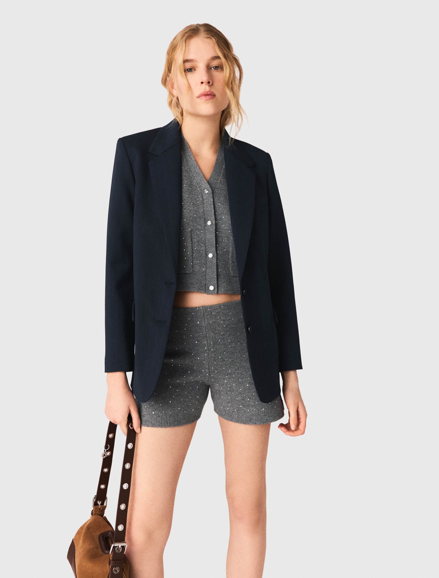 Knit shorts with rhinestones