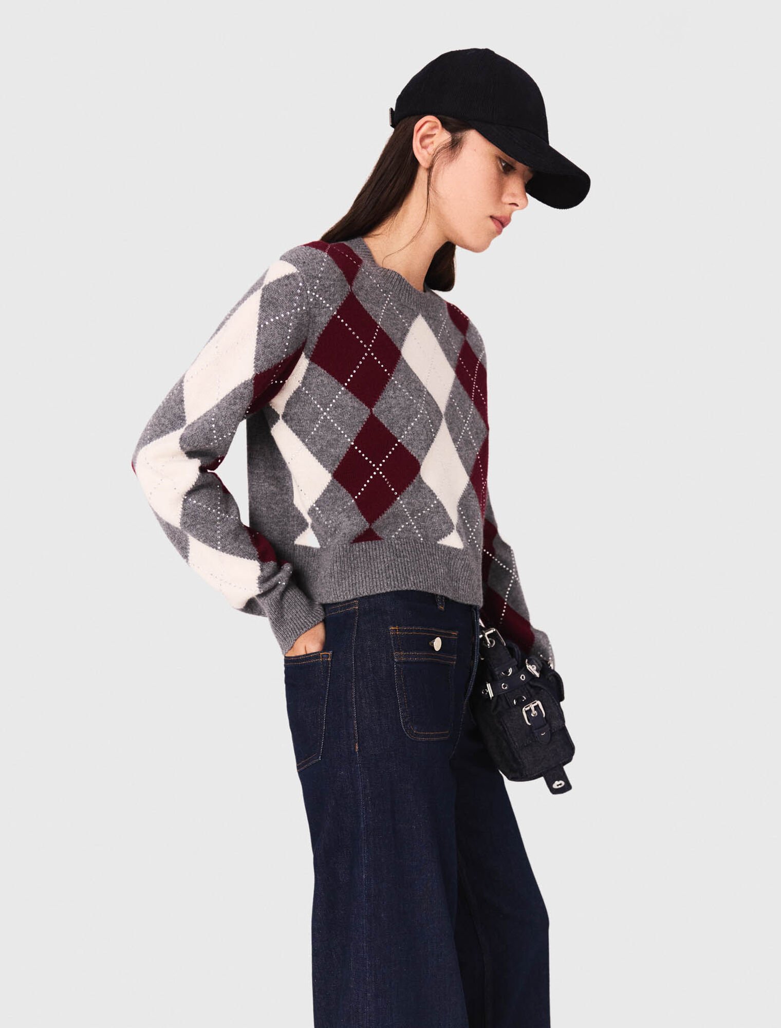 Cropped argyle jumper
