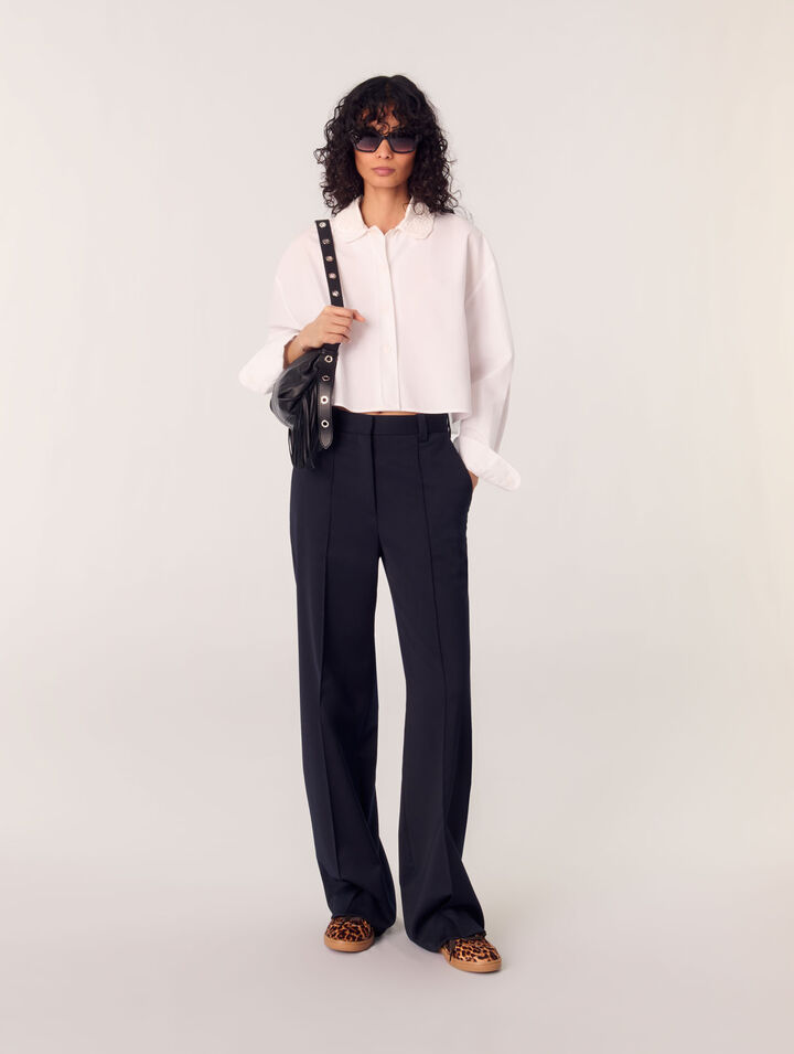 Short shirt with embroidered collar