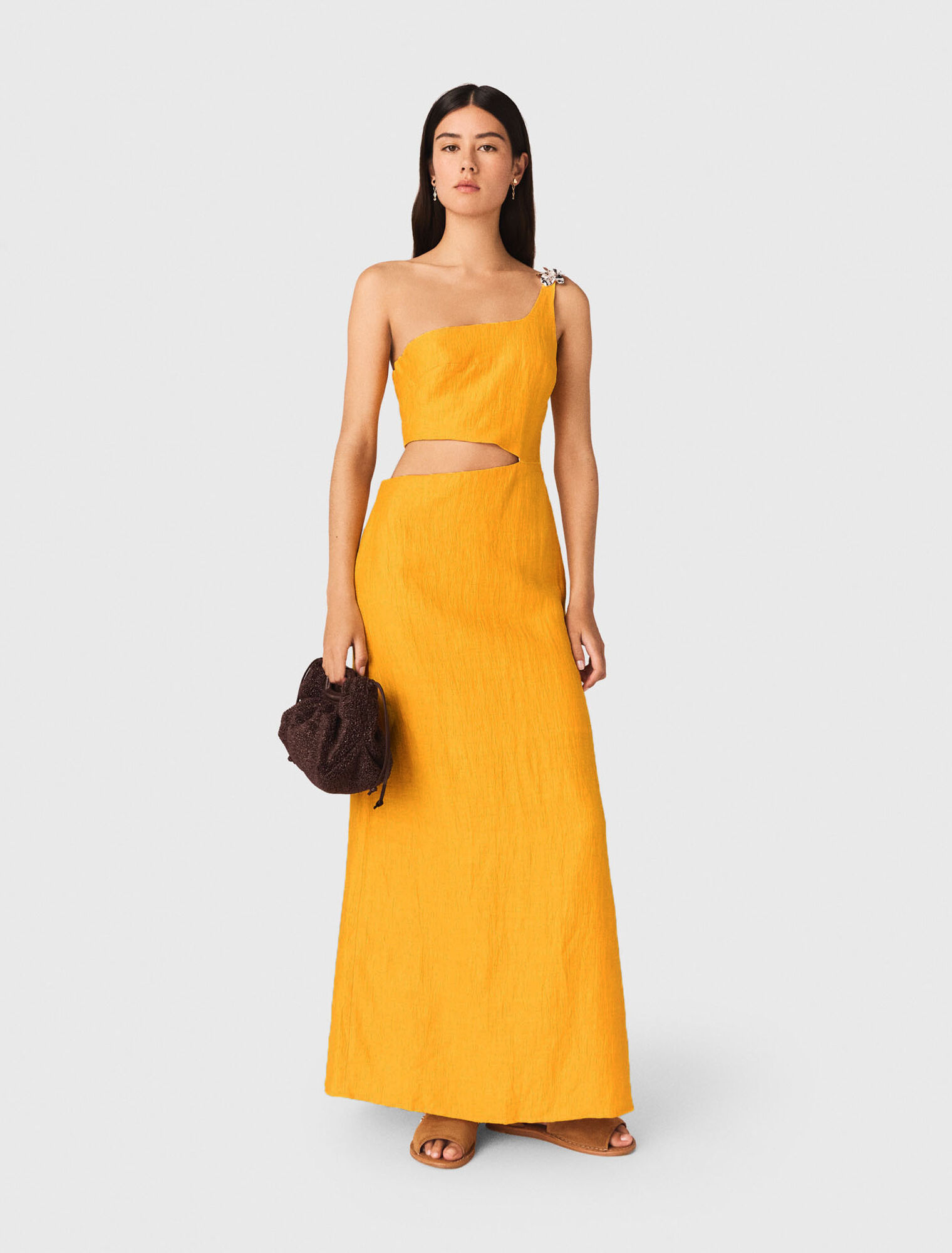 Asymmetrical linen-blend dress