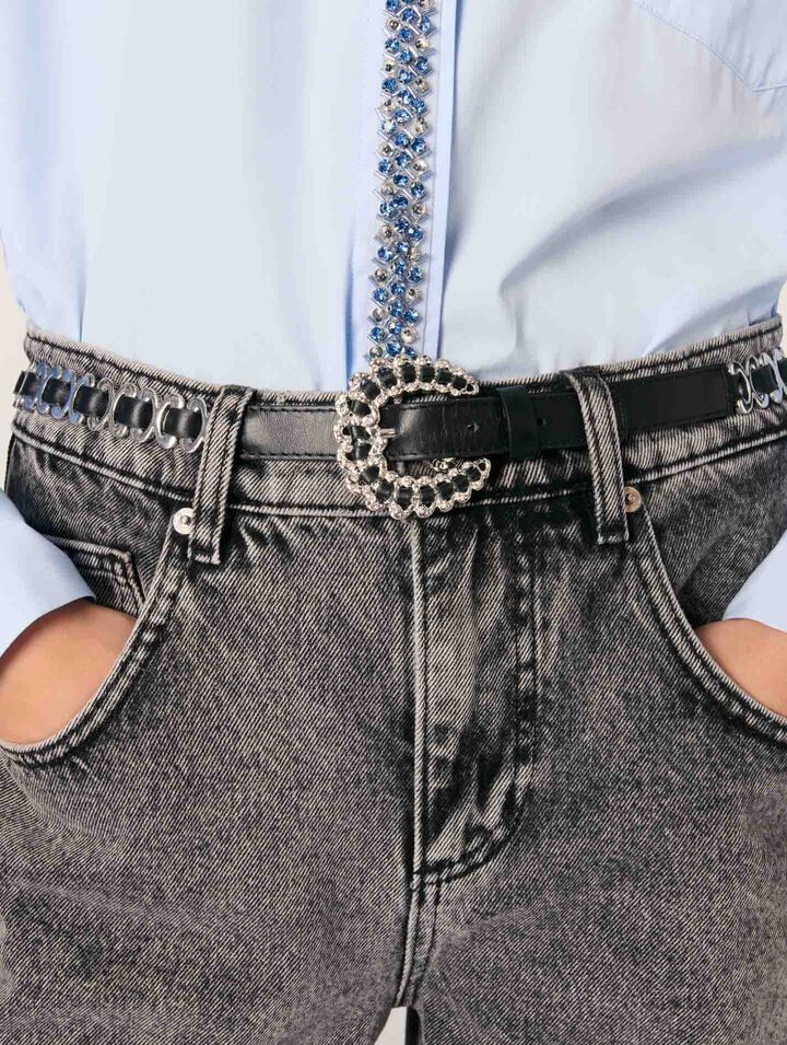 Poplin shirt with rhinestones