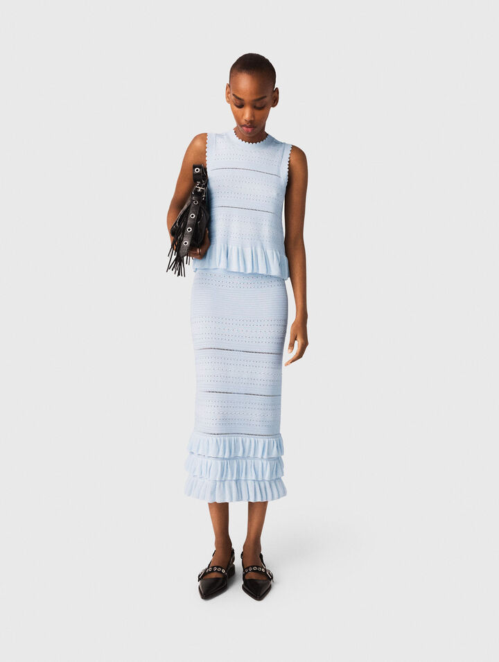 Long ruffled knit skirt