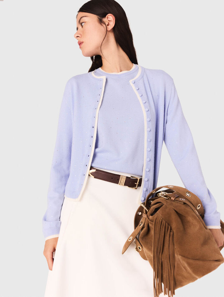 Knit cardigan with rhinestones
