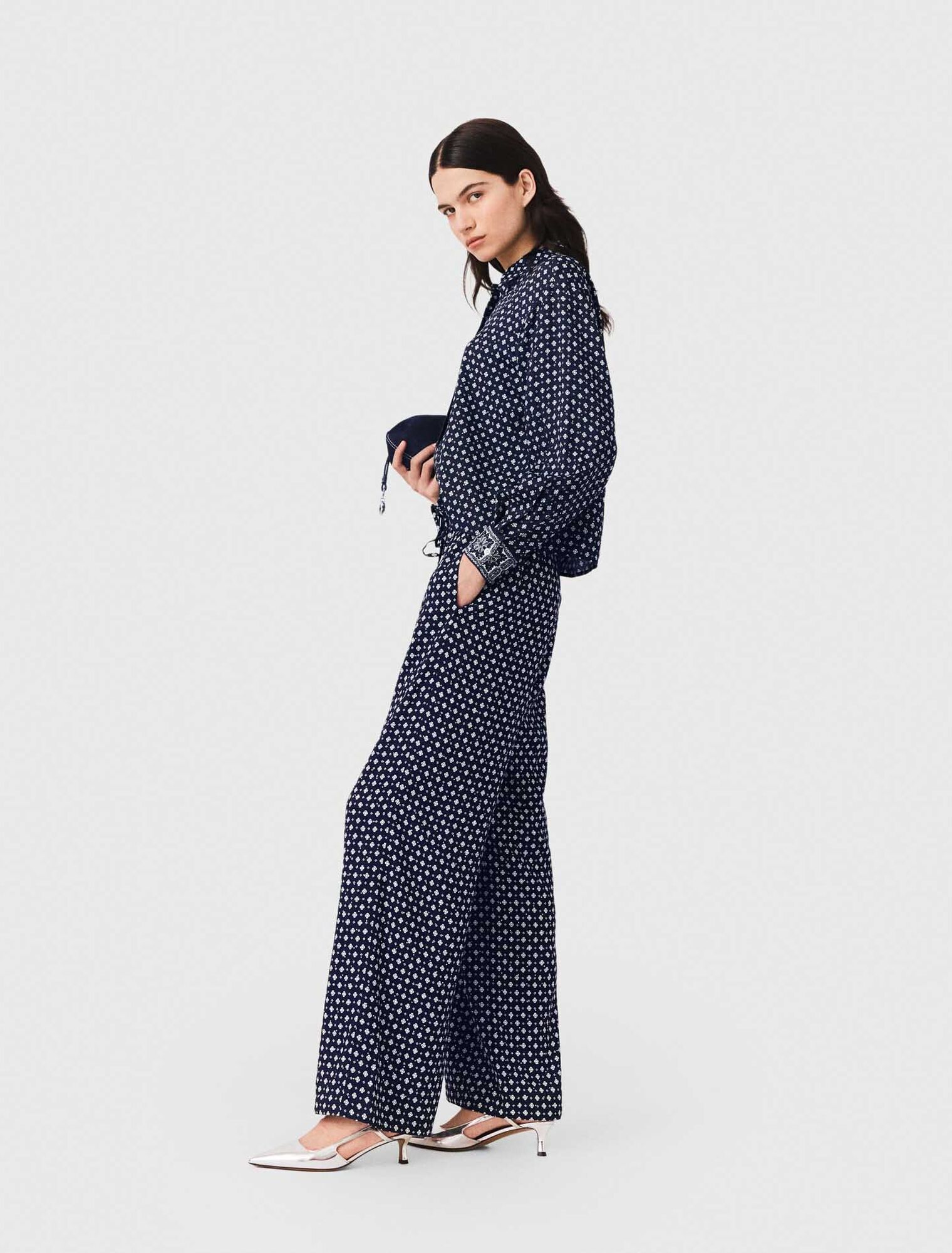 Patterned rhinestone trousers