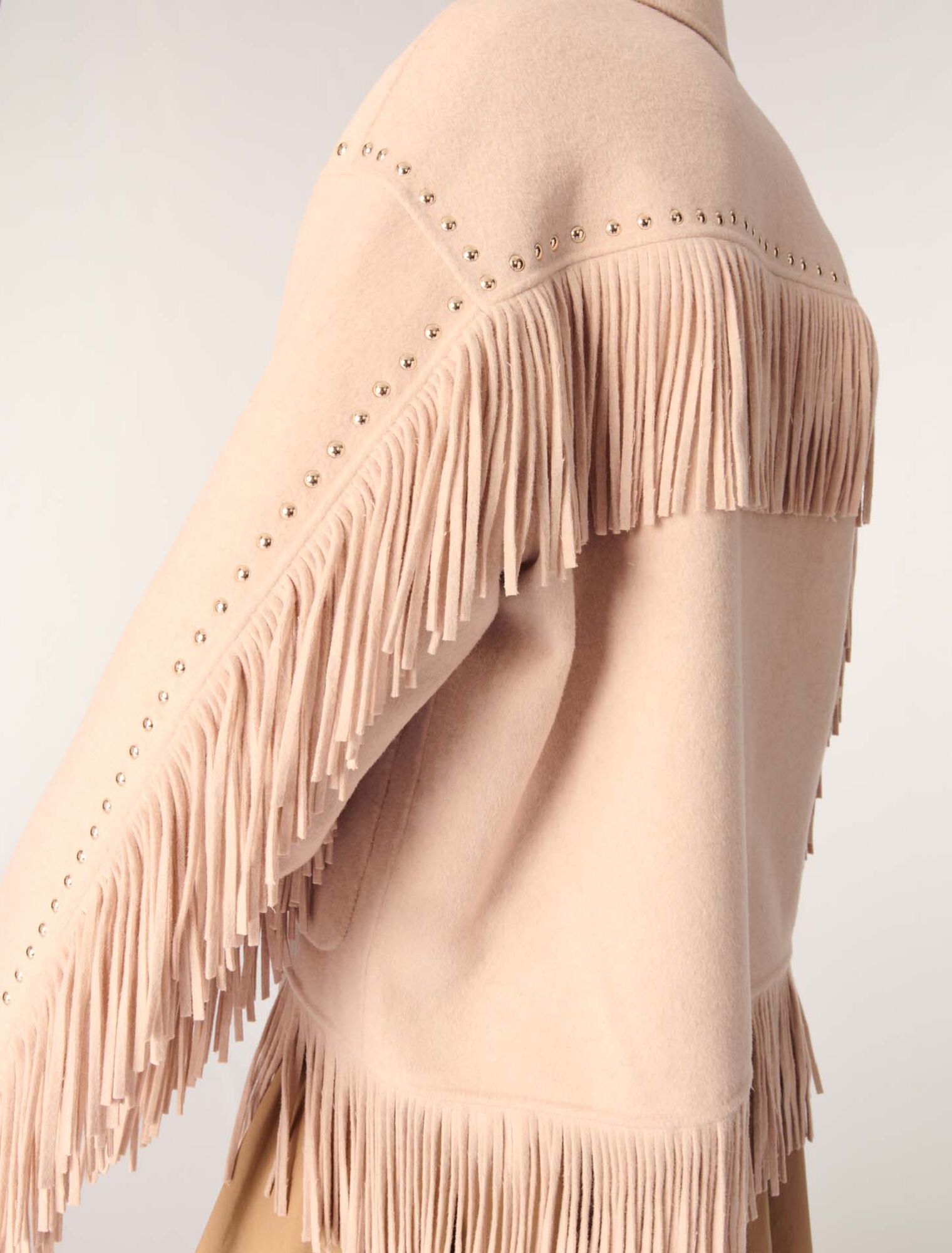 Double-breasted fringed coat