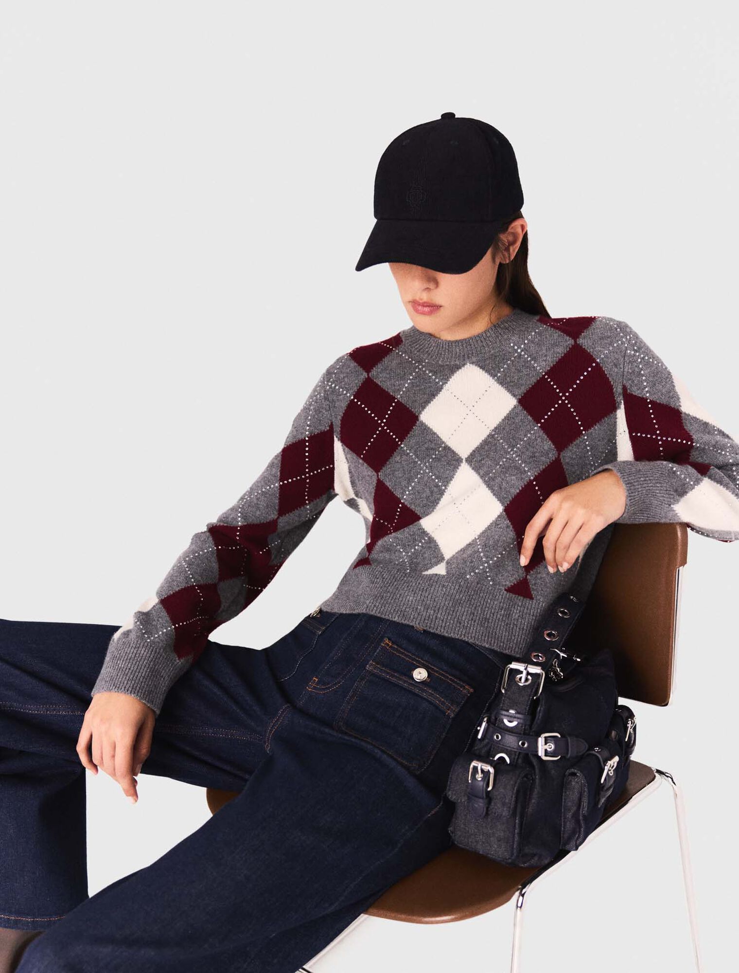 Cropped argyle jumper