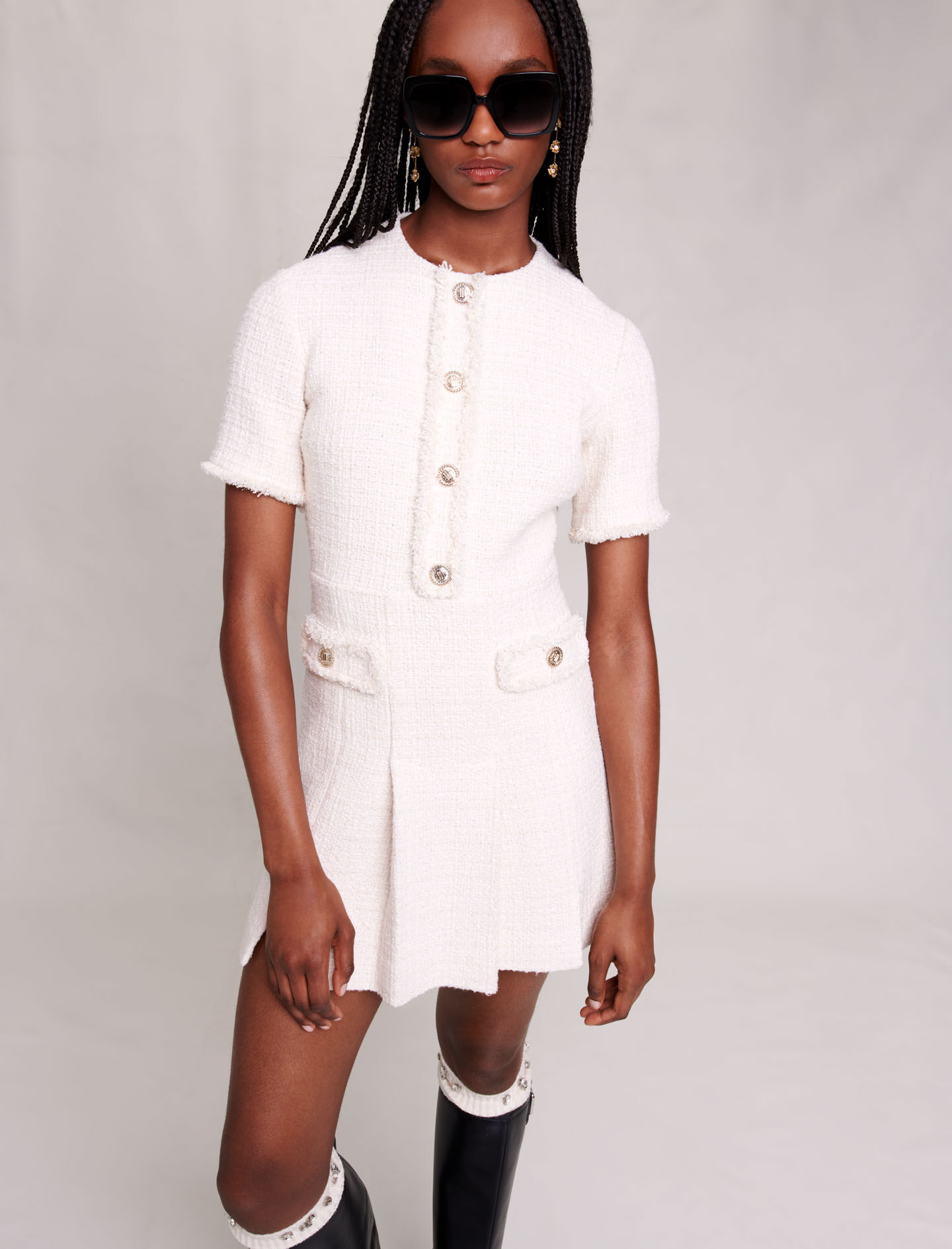 Piccola Speranza ★White シフォン チェリー スコート ★ 2-10Y Short tweed dress White for Women | Maje