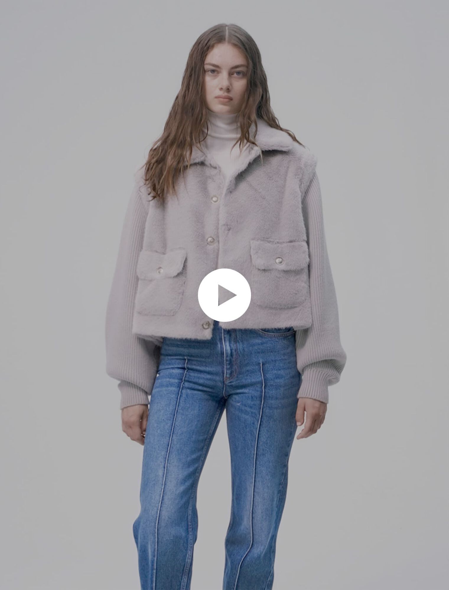 Dual-material faux fur jacket