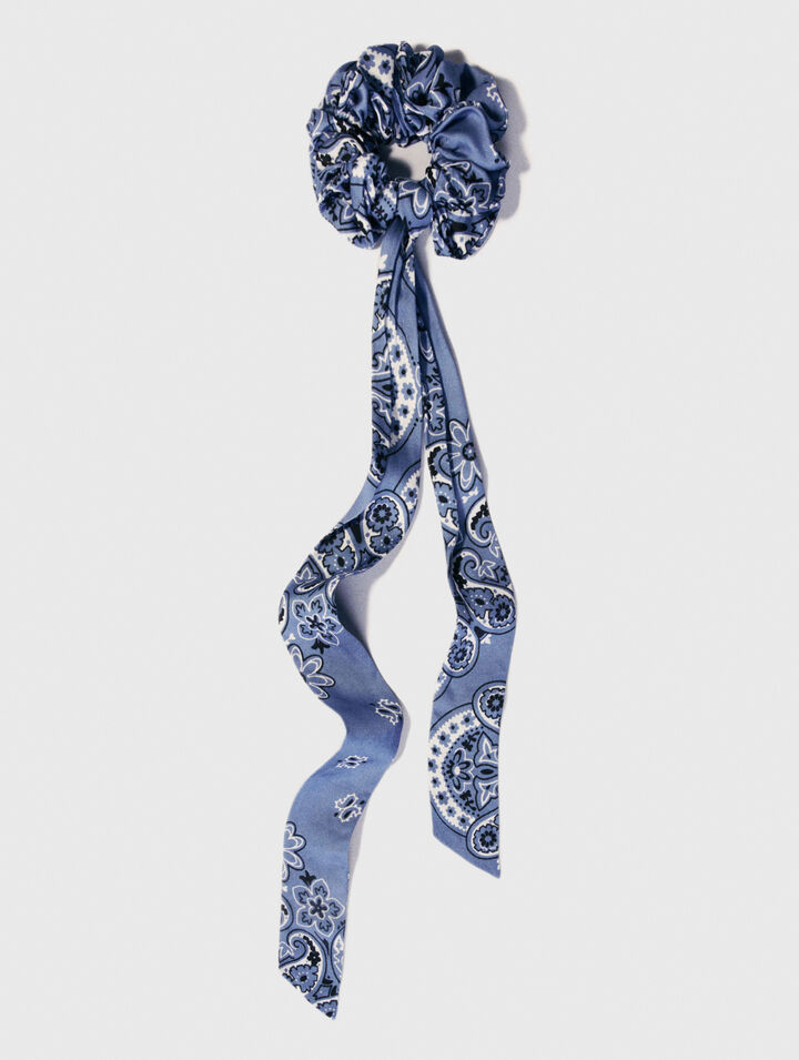 Scrunchie with printed ribbon scarf