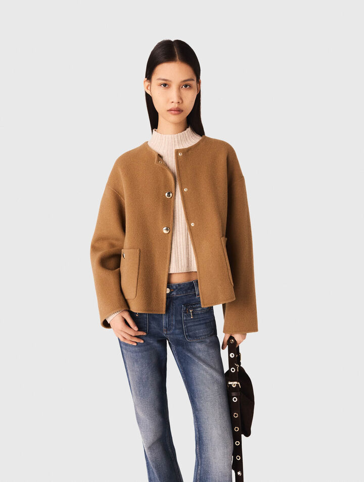 Double-faced coat with leather