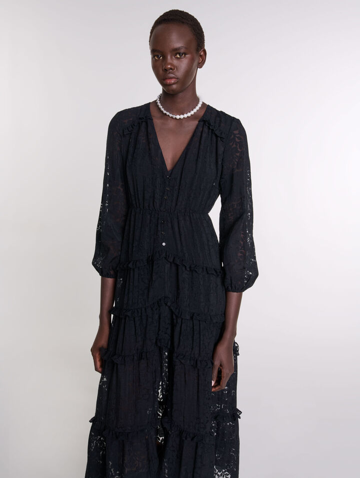 Ruffled patterned maxi dress